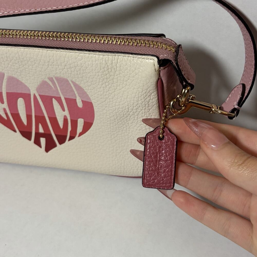 Coach Nolita 19 Wristlet Chalk Pebbled Leather Pink Stripe Heart Motif - Picture 2 of 6